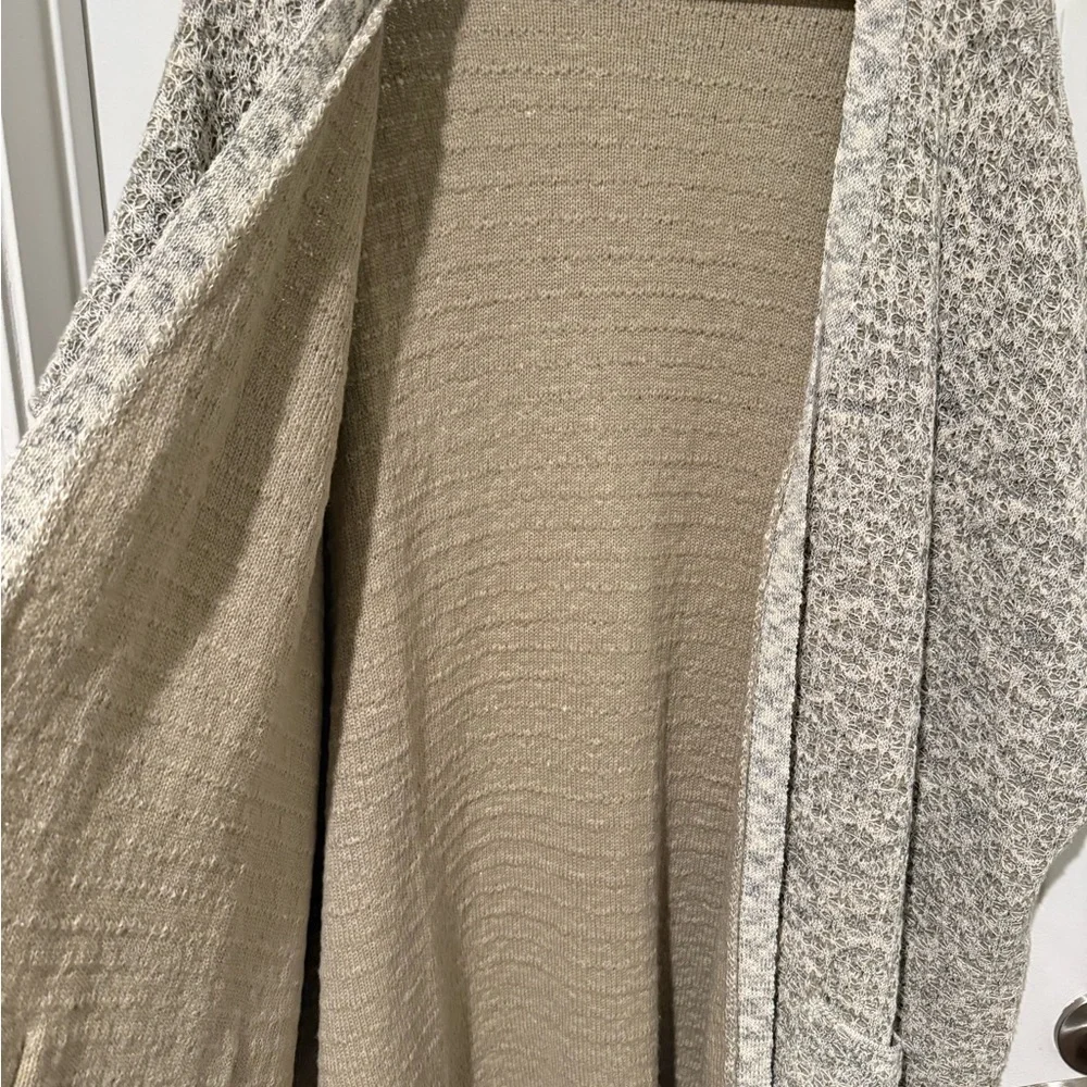 World Market One Size Kimono Cardigan Poncho Duster L XL 1X 2X 3X Pockets Taupe - Picture 9 of 12